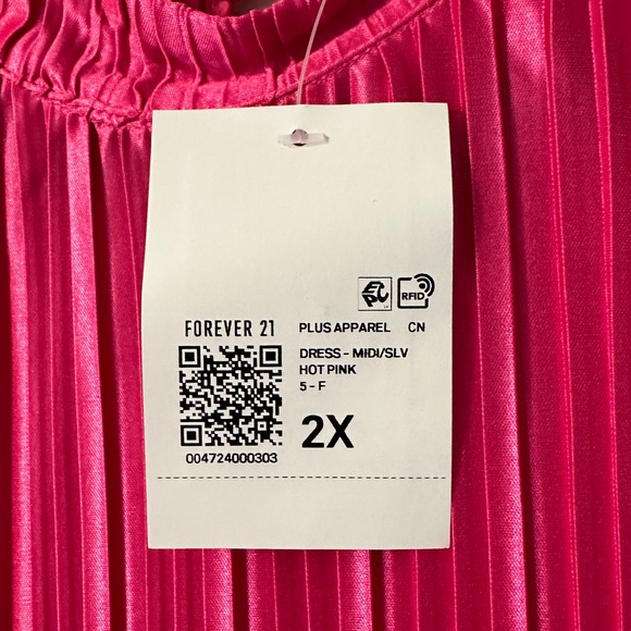 Forever 21+ Hot Pink Pisse Pleated Mock Neck Sleeveless Midi A-line Dress 2X - Picture 12 of 12